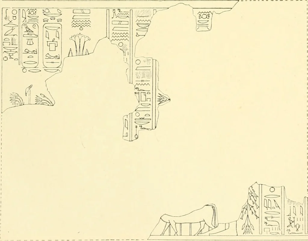 An illustration from Catalogue des monuments et inscriptions de l'Égypte antique / publié sous les auspices de S.A. Abbas II Helmi par la direction générale du Service des antiquités [de l'Égypte] ; par J. de Morgan, U. Bouriant, G. Legrain, G. Jéquier, A. Barsanti, 1894, leaf 111