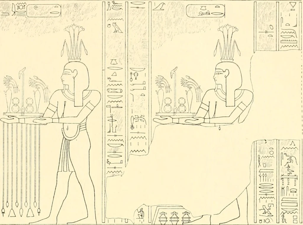 An illustration from Catalogue des monuments et inscriptions de l'Égypte antique / publié sous les auspices de S.A. Abbas II Helmi par la direction générale du Service des antiquités [de l'Égypte] ; par J. de Morgan, U. Bouriant, G. Legrain, G. Jéquier, A. Barsanti, 1894, leaf 112