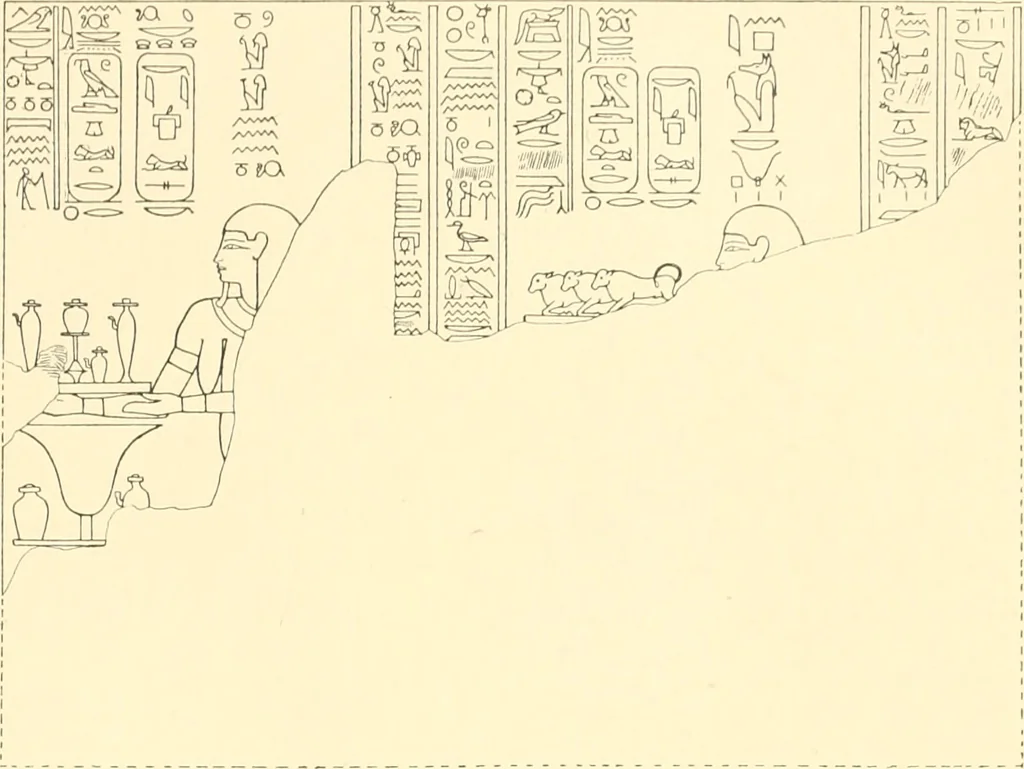 An illustration from Catalogue des monuments et inscriptions de l'Égypte antique / publié sous les auspices de S.A. Abbas II Helmi par la direction générale du Service des antiquités [de l'Égypte] ; par J. de Morgan, U. Bouriant, G. Legrain, G. Jéquier, A. Barsanti, 1894, leaf 114