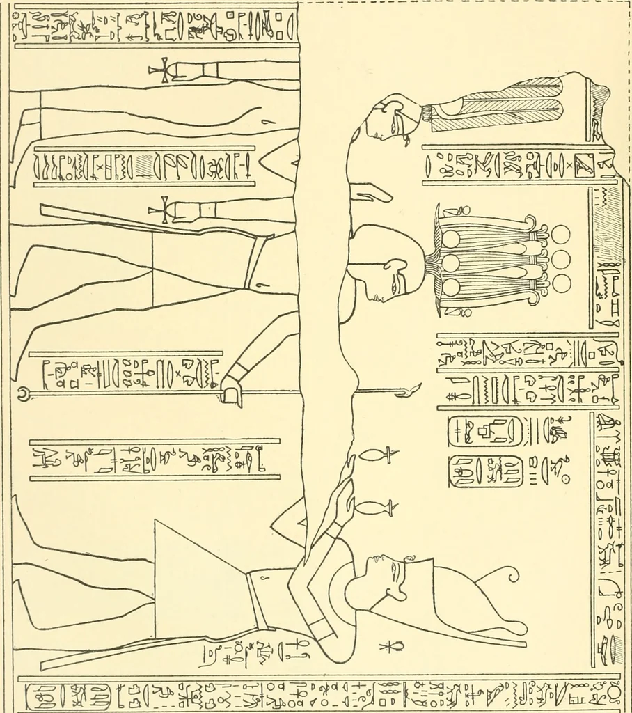 An illustration from Catalogue des monuments et inscriptions de l'Égypte antique / publié sous les auspices de S.A. Abbas II Helmi par la direction générale du Service des antiquités [de l'Égypte] ; par J. de Morgan, U. Bouriant, G. Legrain, G. Jéquier, A. Barsanti, 1894, leaf 117