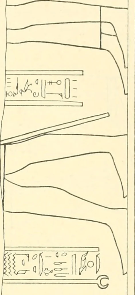 An illustration from Catalogue des monuments et inscriptions de l'Égypte antique / publié sous les auspices de S.A. Abbas II Helmi par la direction générale du Service des antiquités [de l'Égypte] ; par J. de Morgan, U. Bouriant, G. Legrain, G. Jéquier, A. Barsanti, 1894, leaf 132
