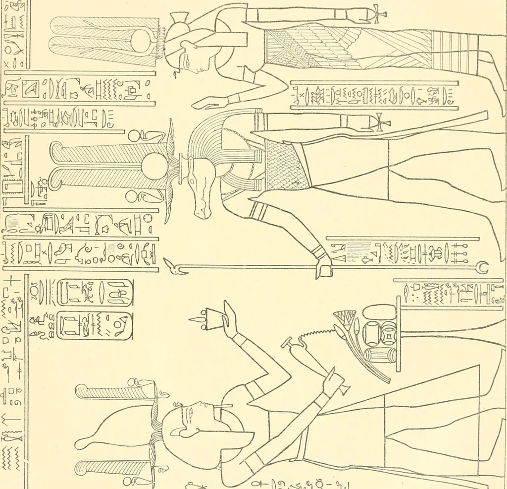An illustration from Catalogue des monuments et inscriptions de l'Égypte antique / publié sous les auspices de S.A. Abbas II Helmi par la direction générale du Service des antiquités [de l'Égypte] ; par J. de Morgan, U. Bouriant, G. Legrain, G. Jéquier, A. Barsanti, 1894, leaf 136