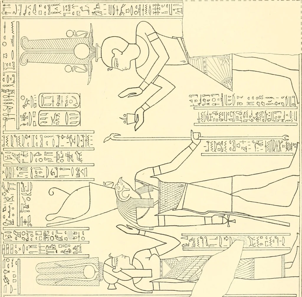 An illustration from Catalogue des monuments et inscriptions de l'Égypte antique / publié sous les auspices de S.A. Abbas II Helmi par la direction générale du Service des antiquités [de l'Égypte] ; par J. de Morgan, U. Bouriant, G. Legrain, G. Jéquier, A. Barsanti, 1894, leaf 142