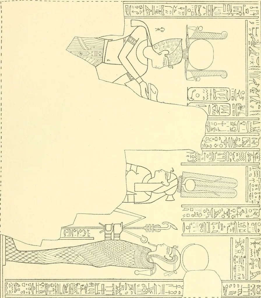 An illustration from Catalogue des monuments et inscriptions de l'Égypte antique / publié sous les auspices de S.A. Abbas II Helmi par la direction générale du Service des antiquités [de l'Égypte] ; par J. de Morgan, U. Bouriant, G. Legrain, G. Jéquier, A. Barsanti, 1894, leaf 143