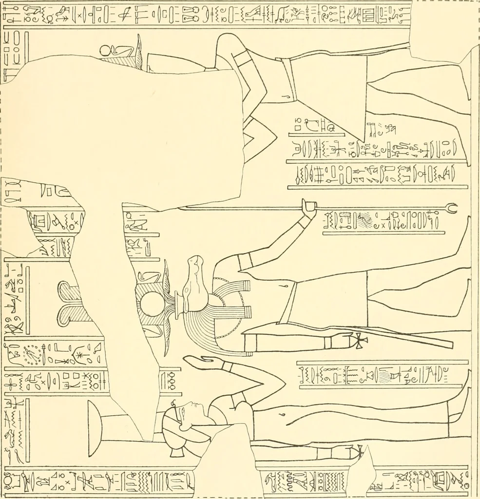 An illustration from Catalogue des monuments et inscriptions de l'Égypte antique / publié sous les auspices de S.A. Abbas II Helmi par la direction générale du Service des antiquités [de l'Égypte] ; par J. de Morgan, U. Bouriant, G. Legrain, G. Jéquier, A. Barsanti, 1894, leaf 144