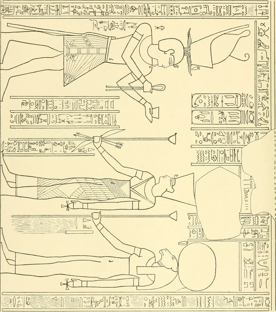 An illustration from Catalogue des monuments et inscriptions de l'Égypte antique / publié sous les auspices de S.A. Abbas II Helmi par la direction générale du Service des antiquités [de l'Égypte] ; par J. de Morgan, U. Bouriant, G. Legrain, G. Jéquier, A. Barsanti, 1894, leaf 147