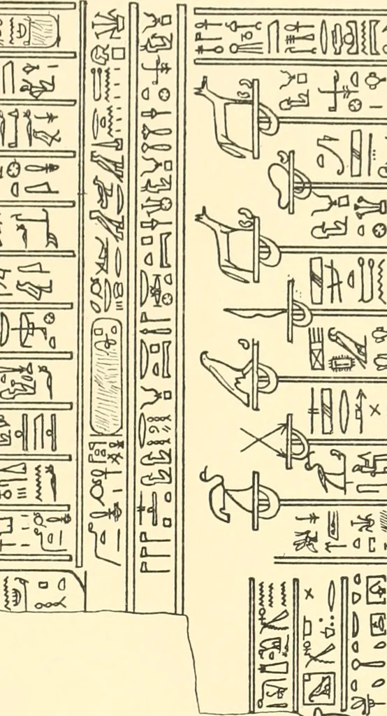 An illustration from Catalogue des monuments et inscriptions de l'Égypte antique / publié sous les auspices de S.A. Abbas II Helmi par la direction générale du Service des antiquités [de l'Égypte] ; par J. de Morgan, U. Bouriant, G. Legrain, G. Jéquier, A. Barsanti, 1894, leaf 166