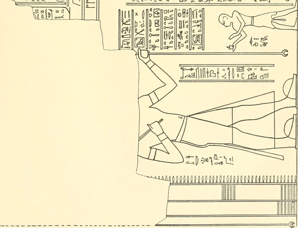 An illustration from Catalogue des monuments et inscriptions de l'Égypte antique / publié sous les auspices de S.A. Abbas II Helmi par la direction générale du Service des antiquités [de l'Égypte] ; par J. de Morgan, U. Bouriant, G. Legrain, G. Jéquier, A. Barsanti, 1894, leaf 166