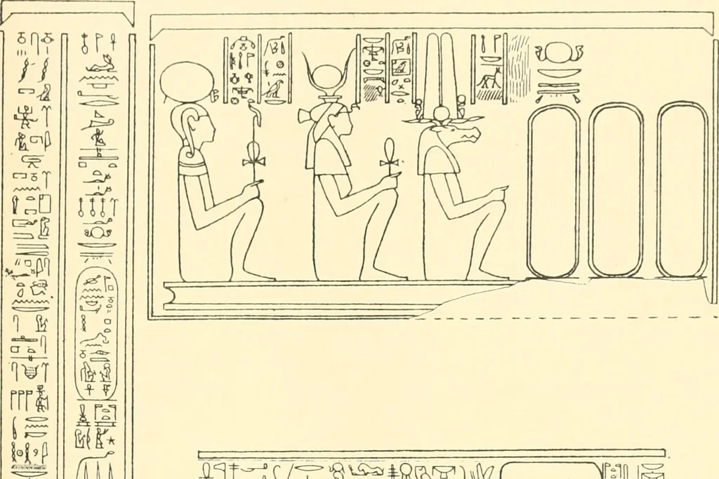 An illustration from Catalogue des monuments et inscriptions de l'Égypte antique / publié sous les auspices de S.A. Abbas II Helmi par la direction générale du Service des antiquités [de l'Égypte] ; par J. de Morgan, U. Bouriant, G. Legrain, G. Jéquier, A. Barsanti, 1894, leaf 176