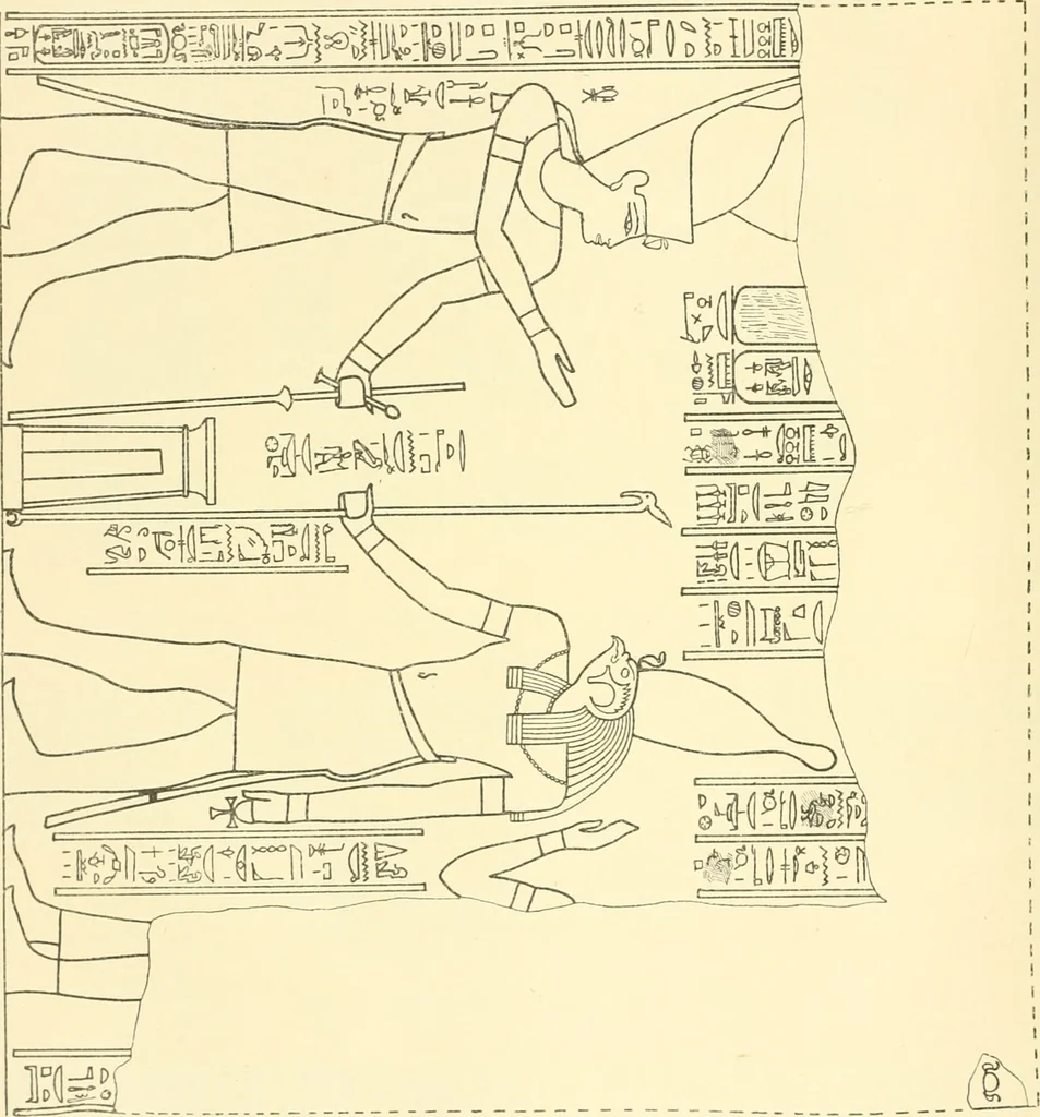 An illustration from Catalogue des monuments et inscriptions de l'Égypte antique / publié sous les auspices de S.A. Abbas II Helmi par la direction générale du Service des antiquités [de l'Égypte] ; par J. de Morgan, U. Bouriant, G. Legrain, G. Jéquier, A. Barsanti, 1894, leaf 199