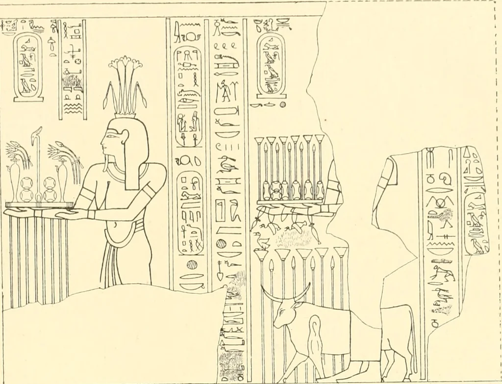 An illustration from Catalogue des monuments et inscriptions de l'Égypte antique / publié sous les auspices de S.A. Abbas II Helmi par la direction générale du Service des antiquités [de l'Égypte] ; par J. de Morgan, U. Bouriant, G. Legrain, G. Jéquier, A. Barsanti, 1894, leaf 214
