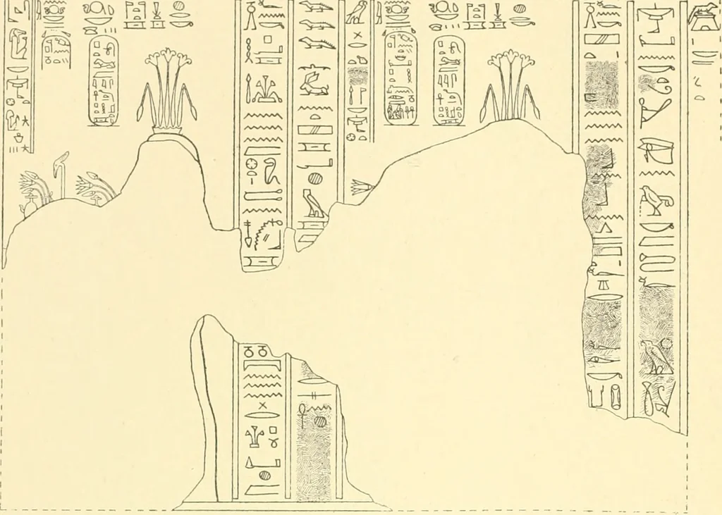 An illustration from Catalogue des monuments et inscriptions de l'Égypte antique / publié sous les auspices de S.A. Abbas II Helmi par la direction générale du Service des antiquités [de l'Égypte] ; par J. de Morgan, U. Bouriant, G. Legrain, G. Jéquier, A. Barsanti, 1894, leaf 215
