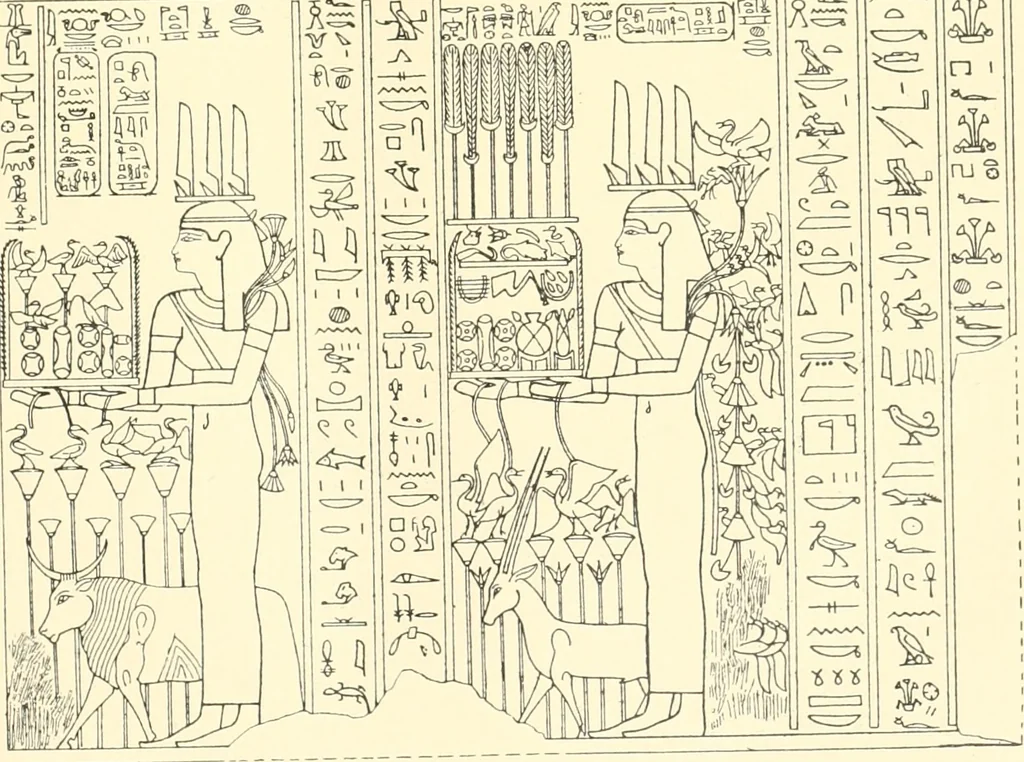 An illustration from Catalogue des monuments et inscriptions de l'Égypte antique / publié sous les auspices de S.A. Abbas II Helmi par la direction générale du Service des antiquités [de l'Égypte] ; par J. de Morgan, U. Bouriant, G. Legrain, G. Jéquier, A. Barsanti, 1894, leaf 216