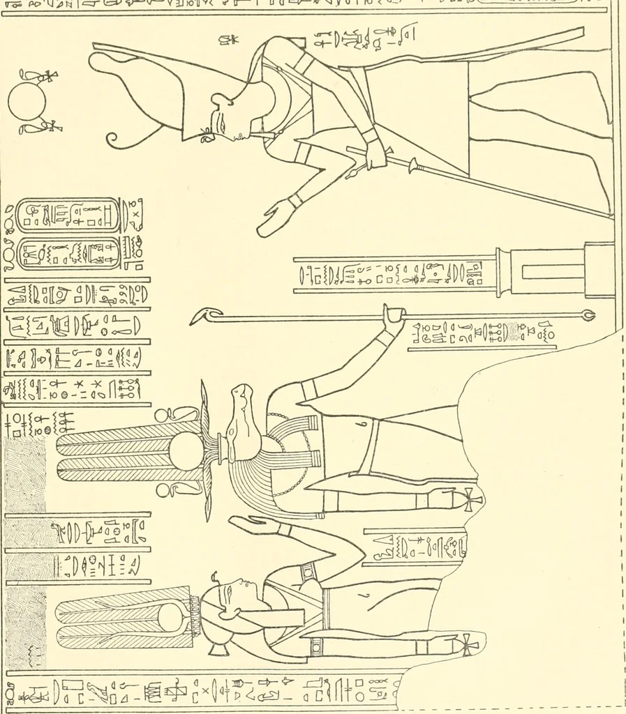 An illustration from Catalogue des monuments et inscriptions de l'Égypte antique / publié sous les auspices de S.A. Abbas II Helmi par la direction générale du Service des antiquités [de l'Égypte] ; par J. de Morgan, U. Bouriant, G. Legrain, G. Jéquier, A. Barsanti, 1894, leaf 218