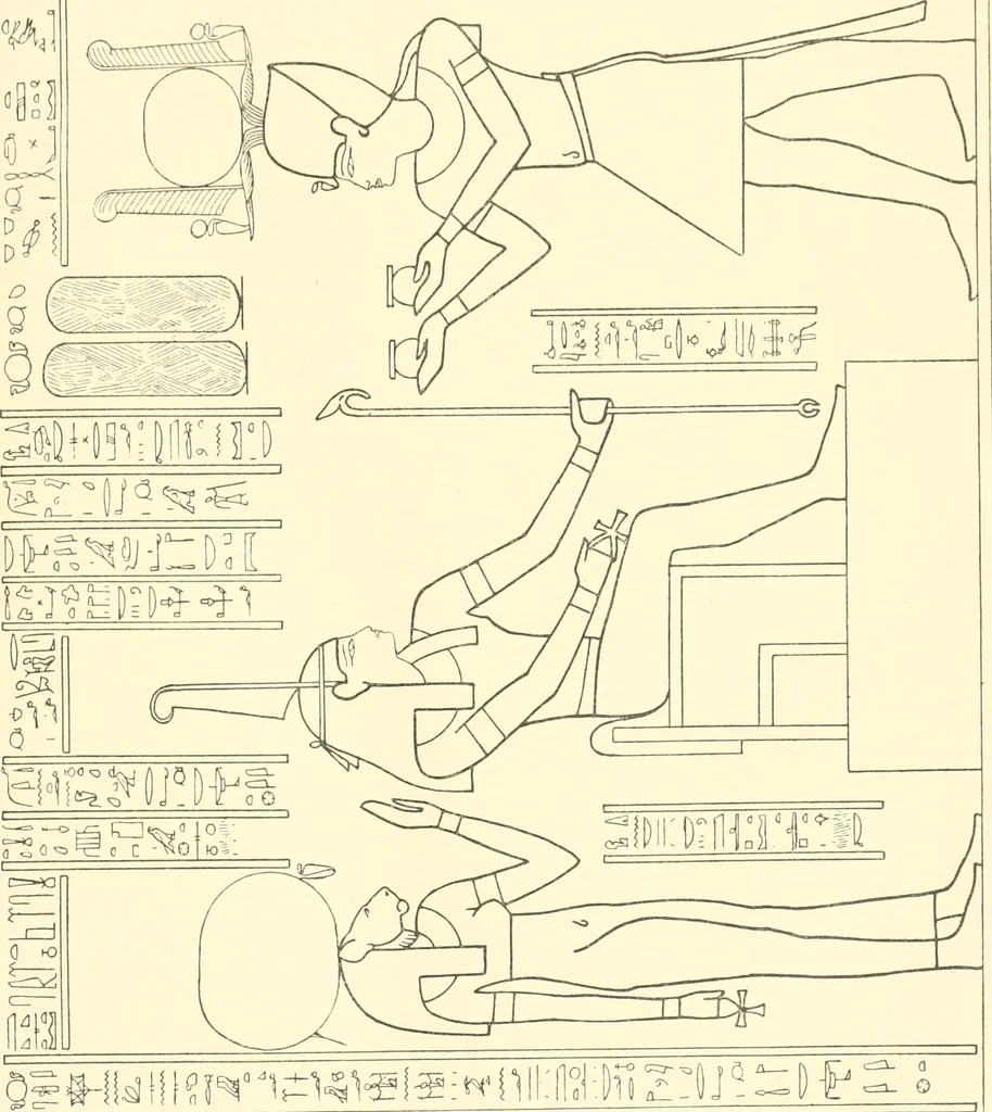 An illustration from Catalogue des monuments et inscriptions de l'Égypte antique / publié sous les auspices de S.A. Abbas II Helmi par la direction générale du Service des antiquités [de l'Égypte] ; par J. de Morgan, U. Bouriant, G. Legrain, G. Jéquier, A. Barsanti, 1894, leaf 222