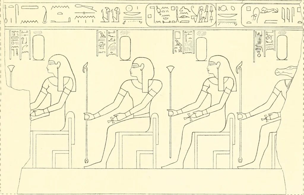 An illustration from Catalogue des monuments et inscriptions de l'Égypte antique / publié sous les auspices de S.A. Abbas II Helmi par la direction générale du Service des antiquités [de l'Égypte] ; par J. de Morgan, U. Bouriant, G. Legrain, G. Jéquier, A. Barsanti, 1894, leaf 228