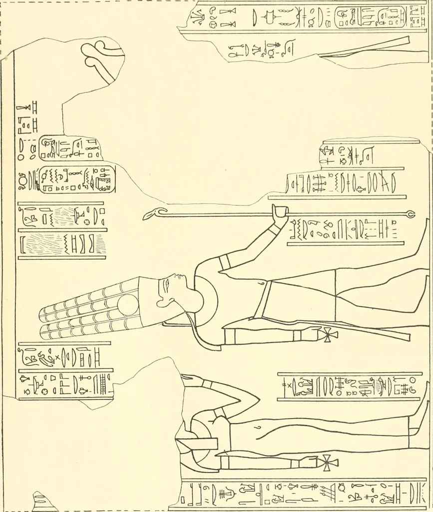 An illustration from Catalogue des monuments et inscriptions de l'Égypte antique / publié sous les auspices de S.A. Abbas II Helmi par la direction générale du Service des antiquités [de l'Égypte] ; par J. de Morgan, U. Bouriant, G. Legrain, G. Jéquier, A. Barsanti, 1894, leaf 244