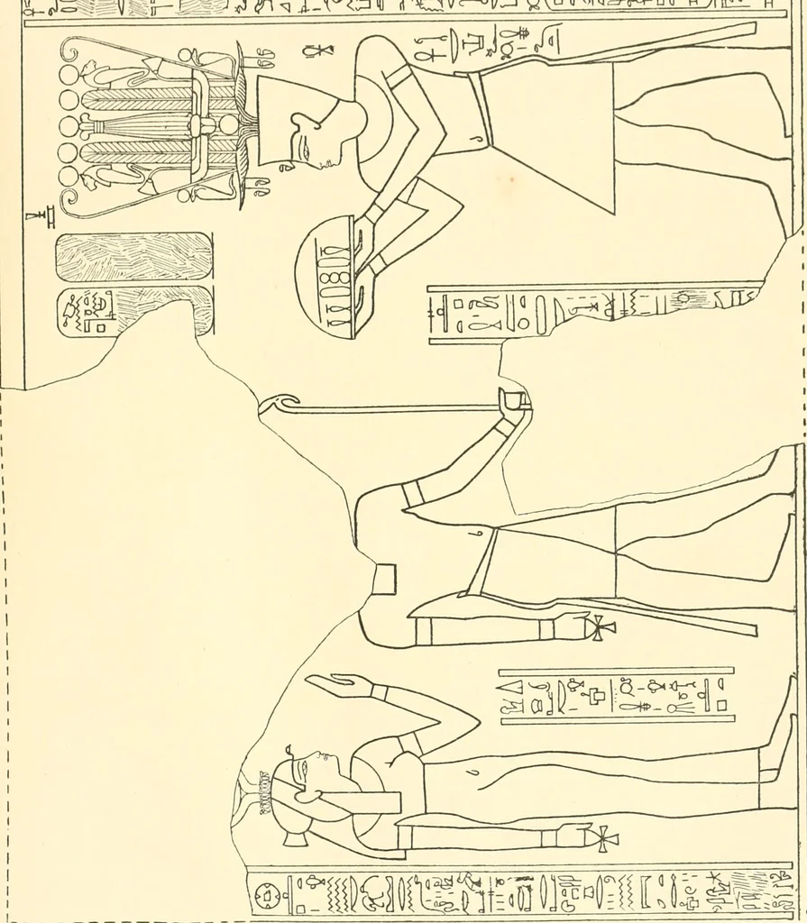 An illustration from Catalogue des monuments et inscriptions de l'Égypte antique / publié sous les auspices de S.A. Abbas II Helmi par la direction générale du Service des antiquités [de l'Égypte] ; par J. de Morgan, U. Bouriant, G. Legrain, G. Jéquier, A. Barsanti, 1894, leaf 256