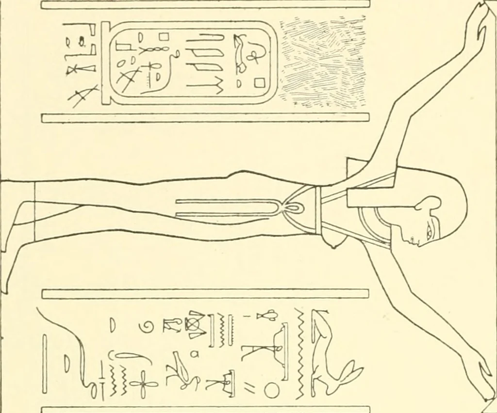 An illustration from Catalogue des monuments et inscriptions de l'Égypte antique / publié sous les auspices de S.A. Abbas II Helmi par la direction générale du Service des antiquités [de l'Égypte] ; par J. de Morgan, U. Bouriant, G. Legrain, G. Jéquier, A. Barsanti, 1894, leaf 277