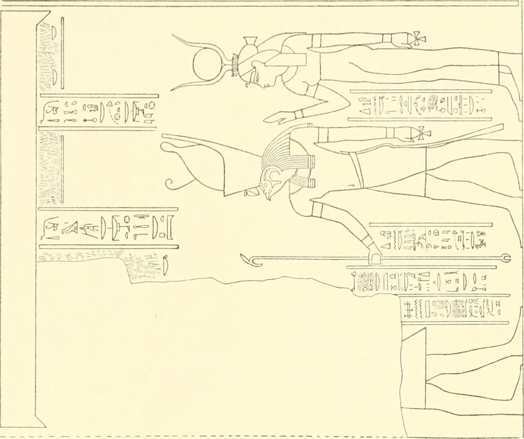 An illustration from Catalogue des monuments et inscriptions de l'Égypte antique / publié sous les auspices de S.A. Abbas II Helmi par la direction générale du Service des antiquités [de l'Égypte] ; par J. de Morgan, U. Bouriant, G. Legrain, G. Jéquier, A. Barsanti, 1894, leaf 288