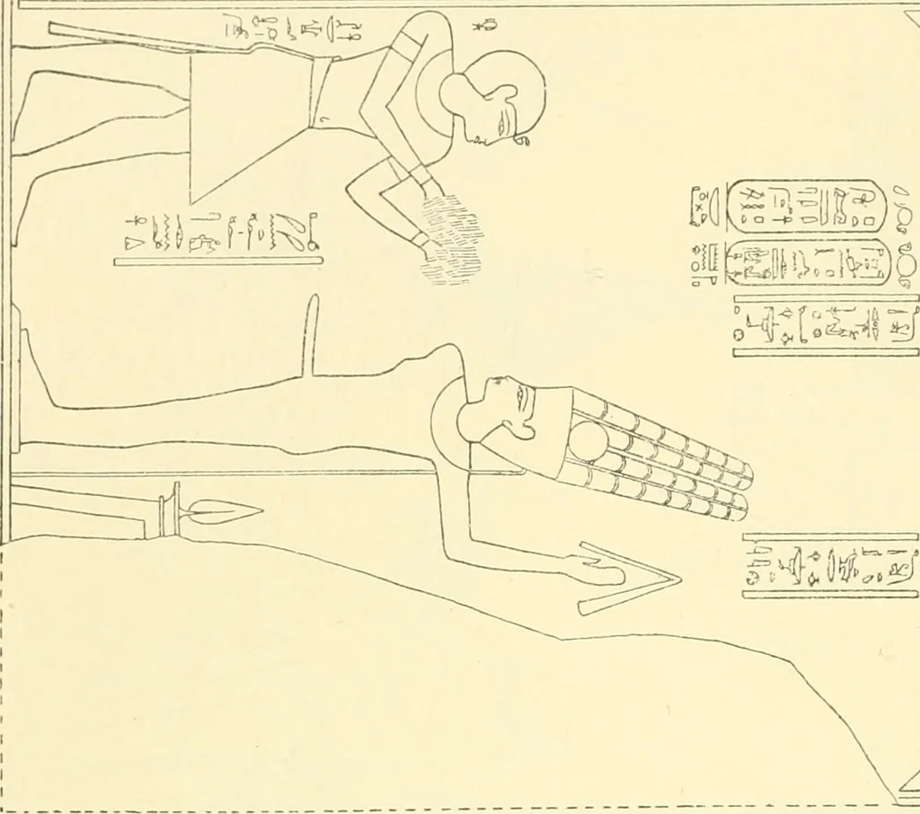 An illustration from Catalogue des monuments et inscriptions de l'Égypte antique / publié sous les auspices de S.A. Abbas II Helmi par la direction générale du Service des antiquités [de l'Égypte] ; par J. de Morgan, U. Bouriant, G. Legrain, G. Jéquier, A. Barsanti, 1894, leaf 299