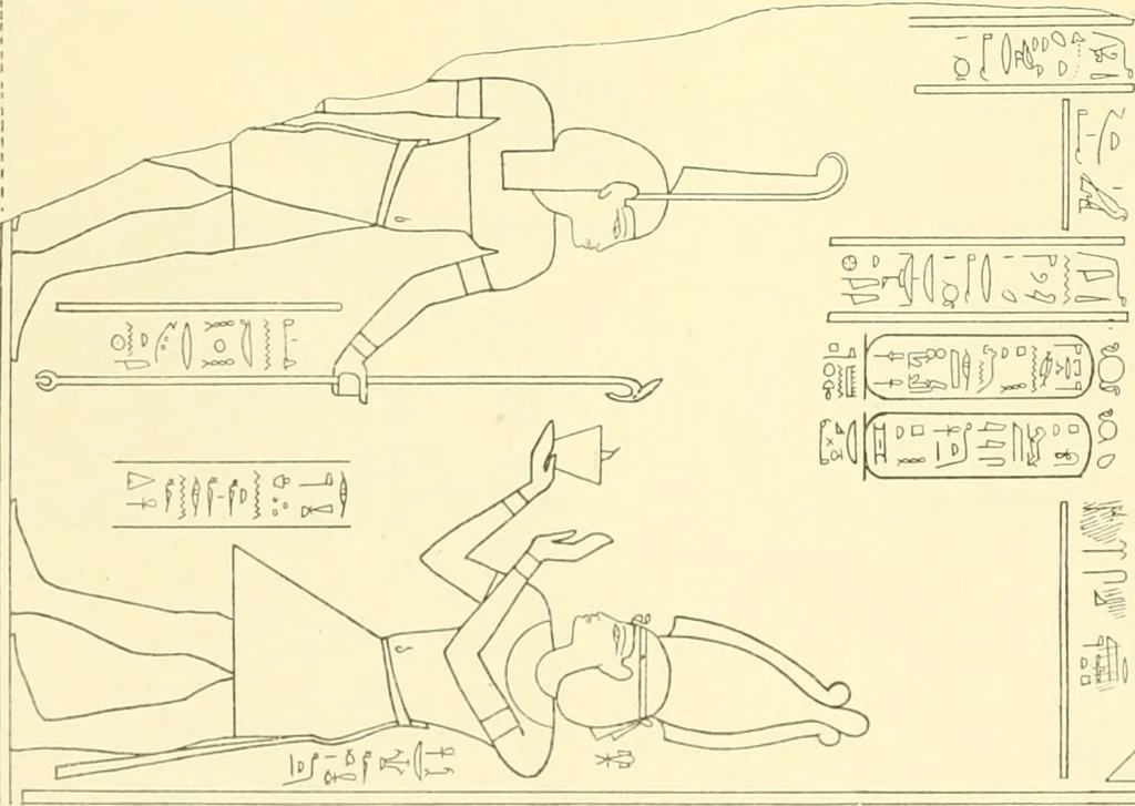 An illustration from Catalogue des monuments et inscriptions de l'Égypte antique / publié sous les auspices de S.A. Abbas II Helmi par la direction générale du Service des antiquités [de l'Égypte] ; par J. de Morgan, U. Bouriant, G. Legrain, G. Jéquier, A. Barsanti, 1894, leaf 299