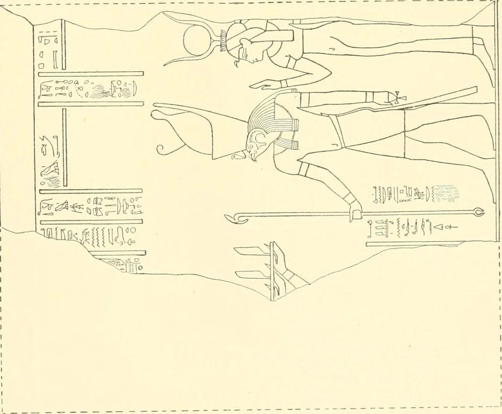 An illustration from Catalogue des monuments et inscriptions de l'Égypte antique / publié sous les auspices de S.A. Abbas II Helmi par la direction générale du Service des antiquités [de l'Égypte] ; par J. de Morgan, U. Bouriant, G. Legrain, G. Jéquier, A. Barsanti, 1894, leaf 302