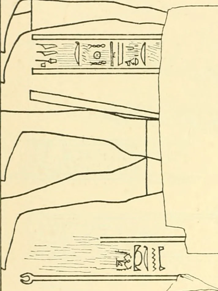 An illustration from Catalogue des monuments et inscriptions de l'Égypte antique / publié sous les auspices de S.A. Abbas II Helmi par la direction générale du Service des antiquités [de l'Égypte] ; par J. de Morgan, U. Bouriant, G. Legrain, G. Jéquier, A. Barsanti, 1894, leaf 31
