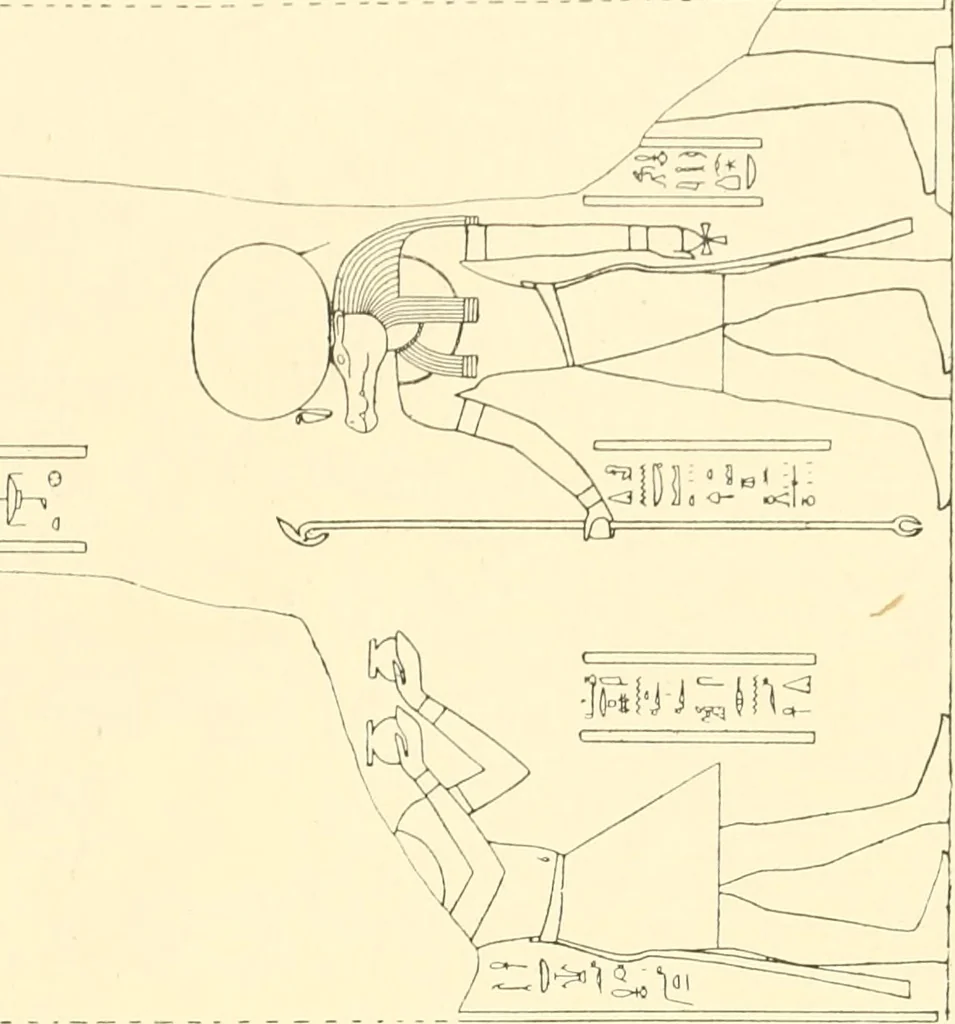 An illustration from Catalogue des monuments et inscriptions de l'Égypte antique / publié sous les auspices de S.A. Abbas II Helmi par la direction générale du Service des antiquités [de l'Égypte] ; par J. de Morgan, U. Bouriant, G. Legrain, G. Jéquier, A. Barsanti, 1894, leaf 310