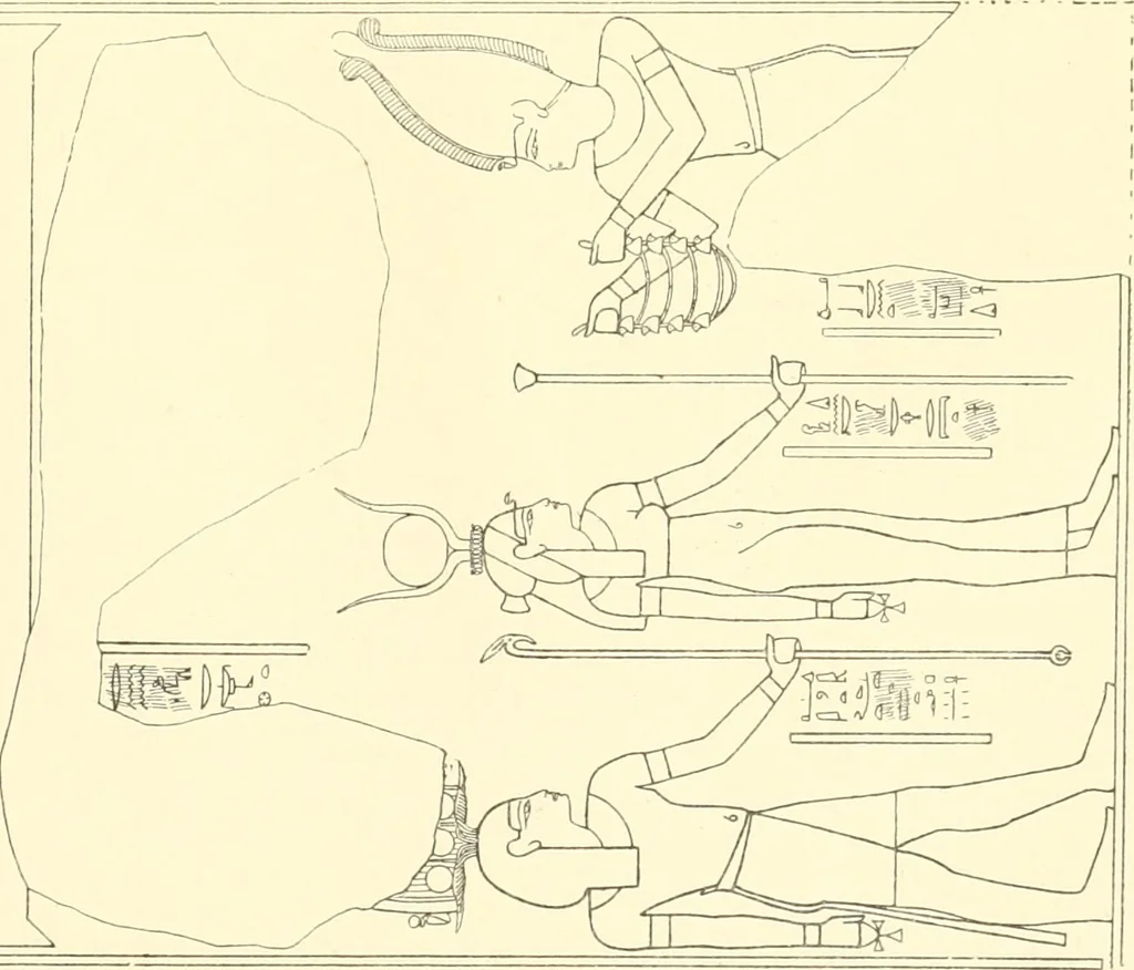 An illustration from Catalogue des monuments et inscriptions de l'Égypte antique / publié sous les auspices de S.A. Abbas II Helmi par la direction générale du Service des antiquités [de l'Égypte] ; par J. de Morgan, U. Bouriant, G. Legrain, G. Jéquier, A. Barsanti, 1894, leaf 312