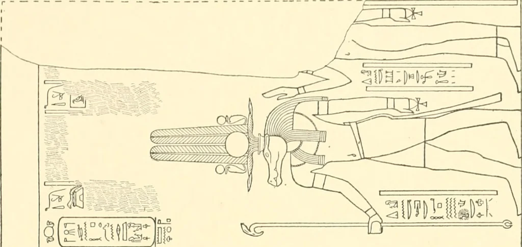 An illustration from Catalogue des monuments et inscriptions de l'Égypte antique / publié sous les auspices de S.A. Abbas II Helmi par la direction générale du Service des antiquités [de l'Égypte] ; par J. de Morgan, U. Bouriant, G. Legrain, G. Jéquier, A. Barsanti, 1894, leaf 318