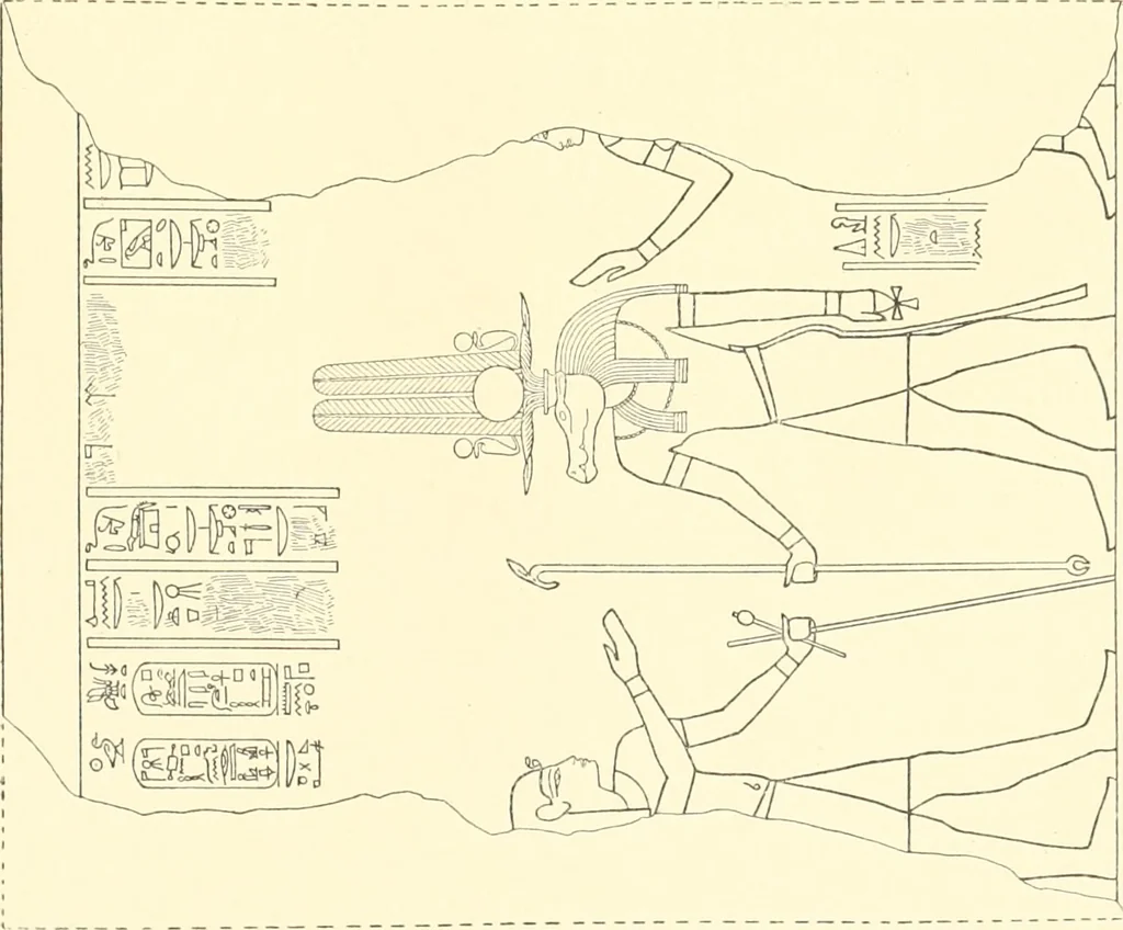 An illustration from Catalogue des monuments et inscriptions de l'Égypte antique / publié sous les auspices de S.A. Abbas II Helmi par la direction générale du Service des antiquités [de l'Égypte] ; par J. de Morgan, U. Bouriant, G. Legrain, G. Jéquier, A. Barsanti, 1894, leaf 324