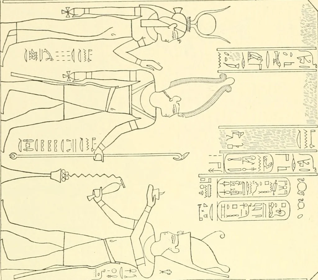 An illustration from Catalogue des monuments et inscriptions de l'Égypte antique / publié sous les auspices de S.A. Abbas II Helmi par la direction générale du Service des antiquités [de l'Égypte] ; par J. de Morgan, U. Bouriant, G. Legrain, G. Jéquier, A. Barsanti, 1894, leaf 325