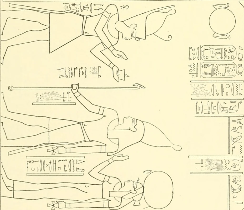 An illustration from Catalogue des monuments et inscriptions de l'Égypte antique / publié sous les auspices de S.A. Abbas II Helmi par la direction générale du Service des antiquités [de l'Égypte] ; par J. de Morgan, U. Bouriant, G. Legrain, G. Jéquier, A. Barsanti, 1894, leaf 325