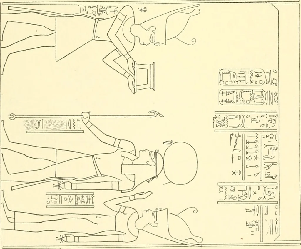 An illustration from Catalogue des monuments et inscriptions de l'Égypte antique / publié sous les auspices de S.A. Abbas II Helmi par la direction générale du Service des antiquités [de l'Égypte] ; par J. de Morgan, U. Bouriant, G. Legrain, G. Jéquier, A. Barsanti, 1894, leaf 327