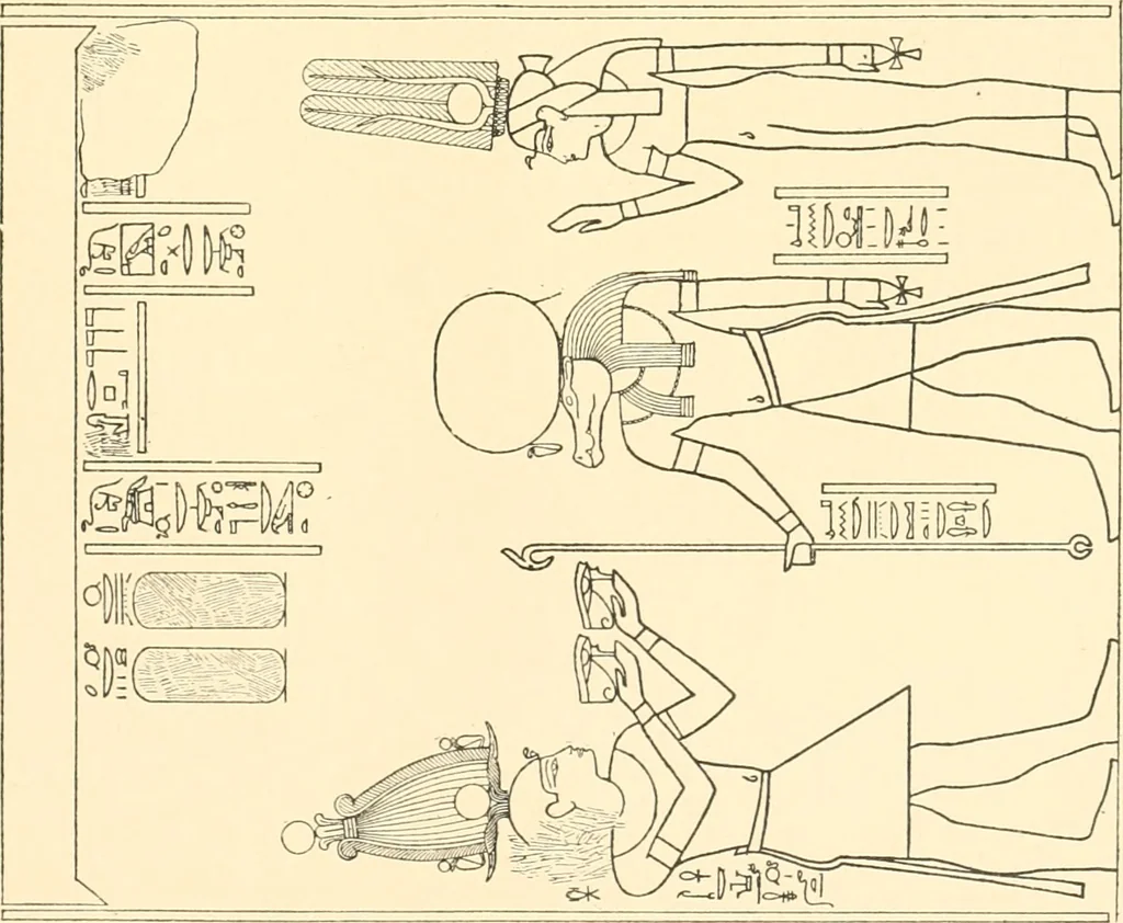An illustration from Catalogue des monuments et inscriptions de l'Égypte antique / publié sous les auspices de S.A. Abbas II Helmi par la direction générale du Service des antiquités [de l'Égypte] ; par J. de Morgan, U. Bouriant, G. Legrain, G. Jéquier, A. Barsanti, 1894, leaf 328