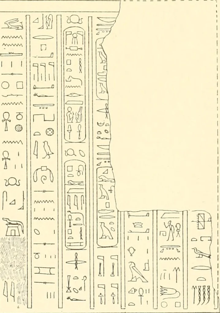 An illustration from Catalogue des monuments et inscriptions de l'Égypte antique / publié sous les auspices de S.A. Abbas II Helmi par la direction générale du Service des antiquités [de l'Égypte] ; par J. de Morgan, U. Bouriant, G. Legrain, G. Jéquier, A. Barsanti, 1894, leaf 338