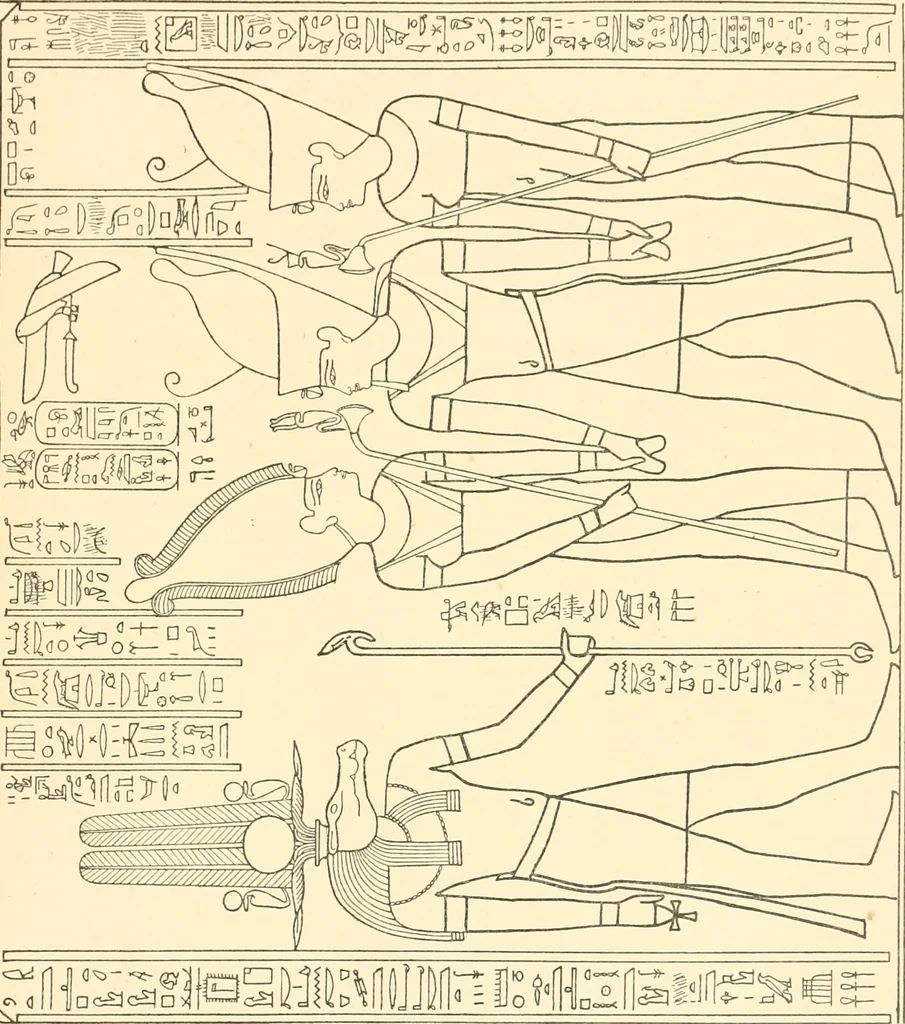 An illustration from Catalogue des monuments et inscriptions de l'Égypte antique / publié sous les auspices de S.A. Abbas II Helmi par la direction générale du Service des antiquités [de l'Égypte] ; par J. de Morgan, U. Bouriant, G. Legrain, G. Jéquier, A. Barsanti, 1894, leaf 346
