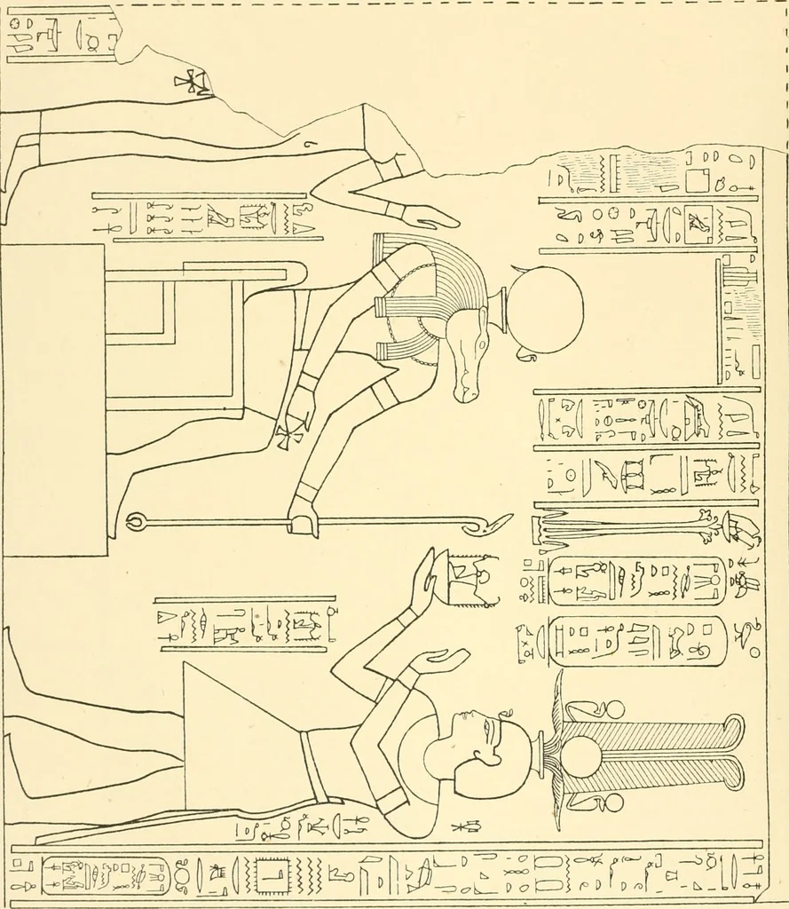 An illustration from Catalogue des monuments et inscriptions de l'Égypte antique / publié sous les auspices de S.A. Abbas II Helmi par la direction générale du Service des antiquités [de l'Égypte] ; par J. de Morgan, U. Bouriant, G. Legrain, G. Jéquier, A. Barsanti, 1894, leaf 353