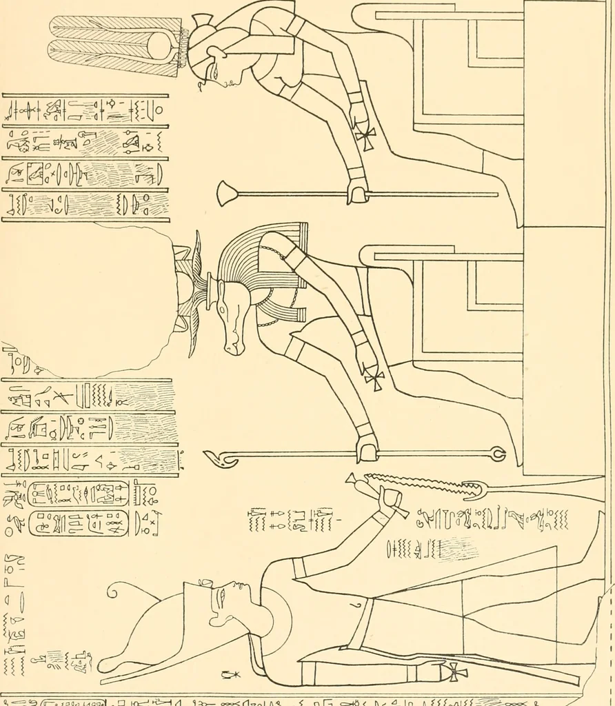 An illustration from Catalogue des monuments et inscriptions de l'Égypte antique / publié sous les auspices de S.A. Abbas II Helmi par la direction générale du Service des antiquités [de l'Égypte] ; par J. de Morgan, U. Bouriant, G. Legrain, G. Jéquier, A. Barsanti, 1894, leaf 370
