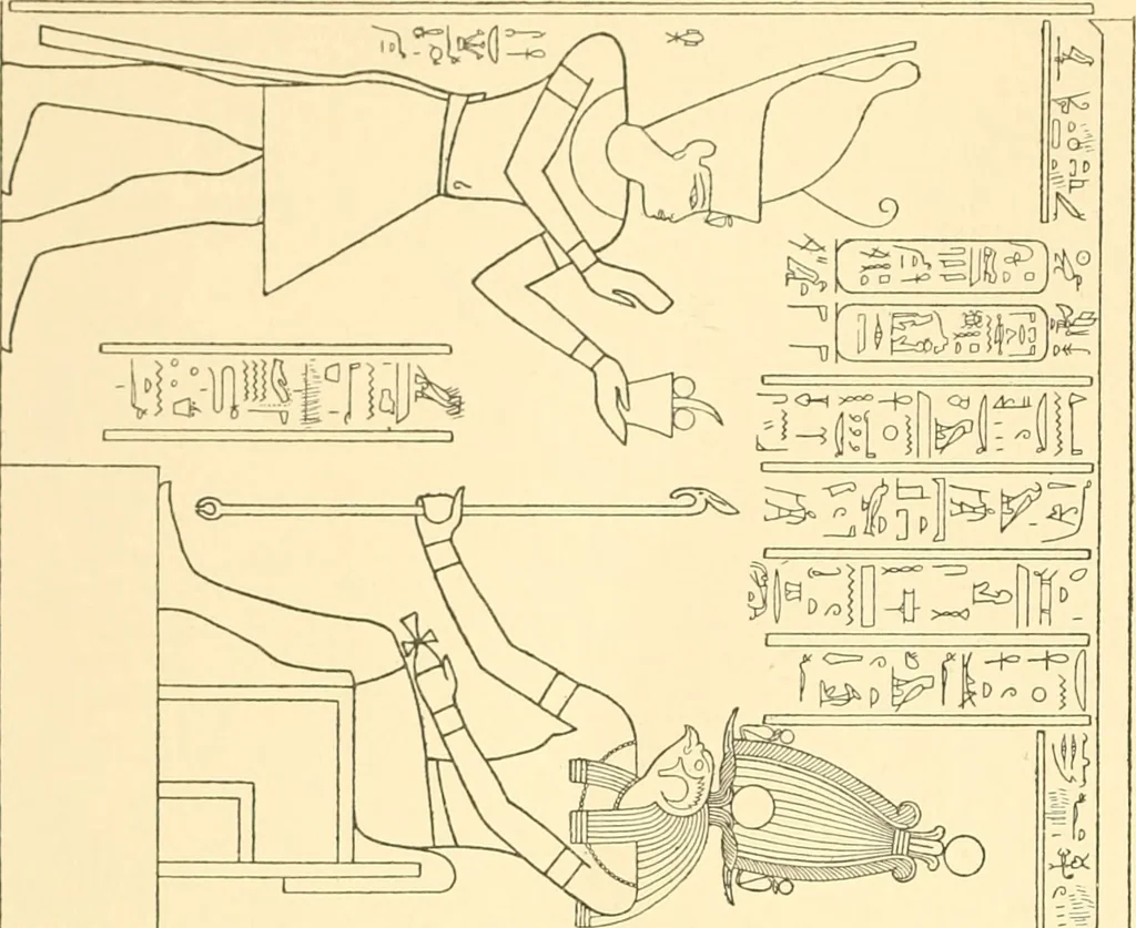 An illustration from Catalogue des monuments et inscriptions de l'Égypte antique / publié sous les auspices de S.A. Abbas II Helmi par la direction générale du Service des antiquités [de l'Égypte] ; par J. de Morgan, U. Bouriant, G. Legrain, G. Jéquier, A. Barsanti, 1894, leaf 375