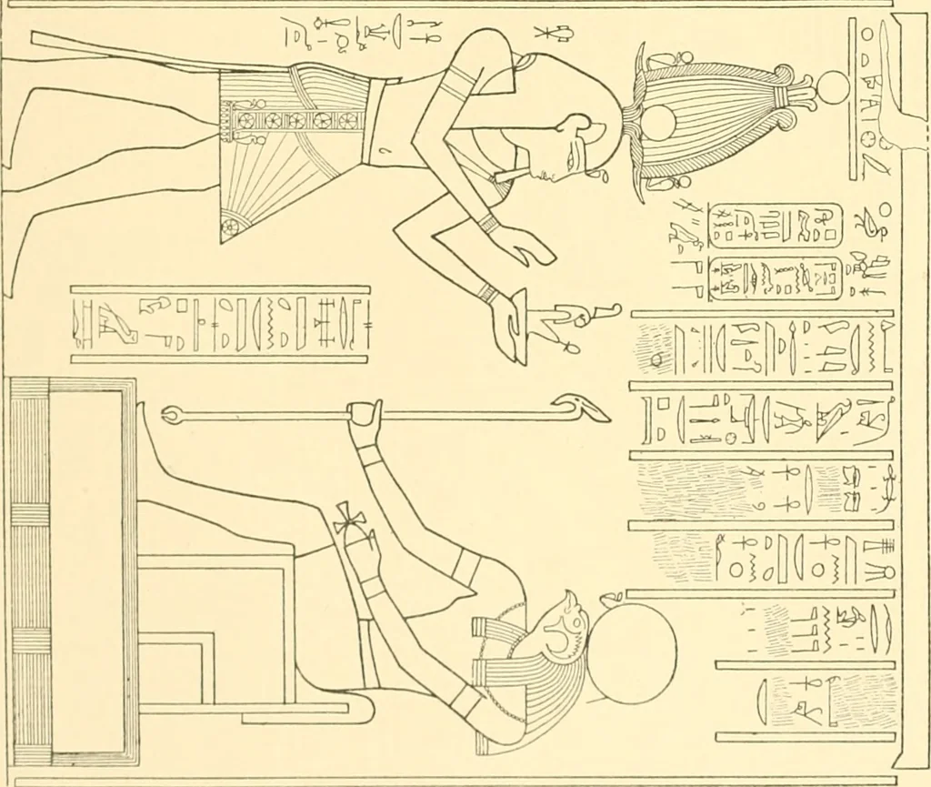 An illustration from Catalogue des monuments et inscriptions de l'Égypte antique / publié sous les auspices de S.A. Abbas II Helmi par la direction générale du Service des antiquités [de l'Égypte] ; par J. de Morgan, U. Bouriant, G. Legrain, G. Jéquier, A. Barsanti, 1894, leaf 375