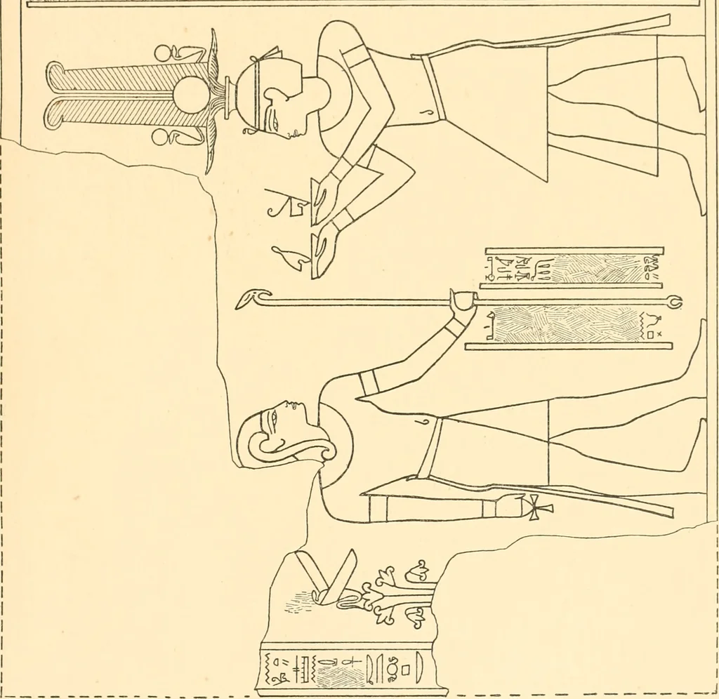 An illustration from Catalogue des monuments et inscriptions de l'Égypte antique / publié sous les auspices de S.A. Abbas II Helmi par la direction générale du Service des antiquités [de l'Égypte] ; par J. de Morgan, U. Bouriant, G. Legrain, G. Jéquier, A. Barsanti, 1894, leaf 384