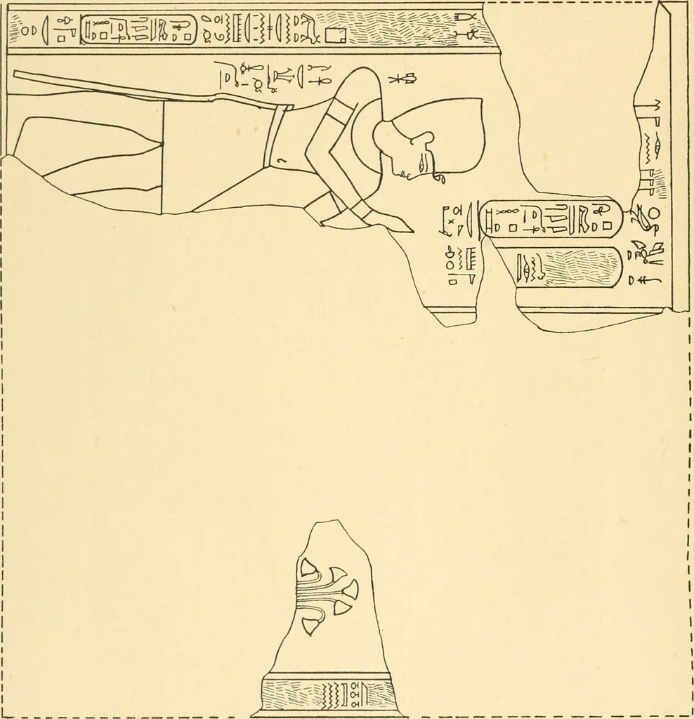 An illustration from Catalogue des monuments et inscriptions de l'Égypte antique / publié sous les auspices de S.A. Abbas II Helmi par la direction générale du Service des antiquités [de l'Égypte] ; par J. de Morgan, U. Bouriant, G. Legrain, G. Jéquier, A. Barsanti, 1894, leaf 385