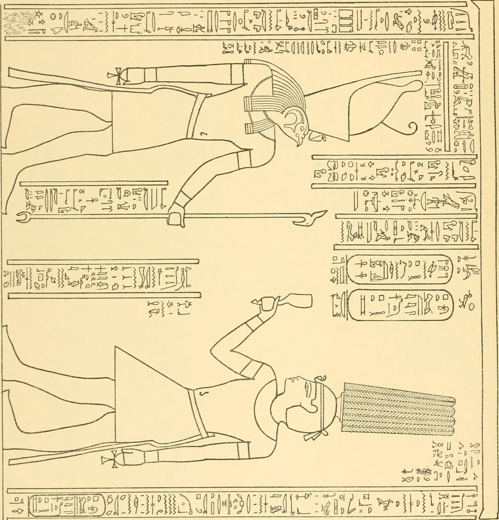 An illustration from Catalogue des monuments et inscriptions de l'Égypte antique / publié sous les auspices de S.A. Abbas II Helmi par la direction générale du Service des antiquités [de l'Égypte] ; par J. de Morgan, U. Bouriant, G. Legrain, G. Jéquier, A. Barsanti, 1894, leaf 393