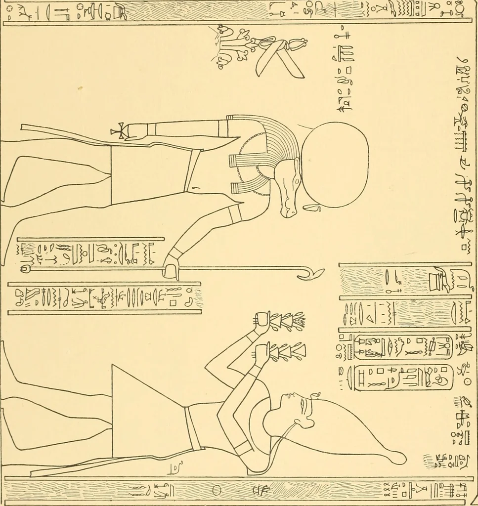 An illustration from Catalogue des monuments et inscriptions de l'Égypte antique / publié sous les auspices de S.A. Abbas II Helmi par la direction générale du Service des antiquités [de l'Égypte] ; par J. de Morgan, U. Bouriant, G. Legrain, G. Jéquier, A. Barsanti, 1894, leaf 399