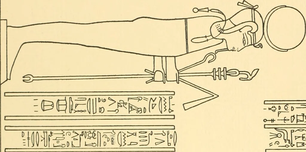 An illustration from Catalogue des monuments et inscriptions de l'Égypte antique / publié sous les auspices de S.A. Abbas II Helmi par la direction générale du Service des antiquités [de l'Égypte] ; par J. de Morgan, U. Bouriant, G. Legrain, G. Jéquier, A. Barsanti, 1894, leaf 405