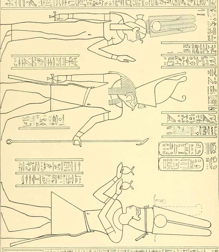 An illustration from Catalogue des monuments et inscriptions de l'Égypte antique / publié sous les auspices de S.A. Abbas II Helmi par la direction générale du Service des antiquités [de l'Égypte] ; par J. de Morgan, U. Bouriant, G. Legrain, G. Jéquier, A. Barsanti, 1894, leaf 43