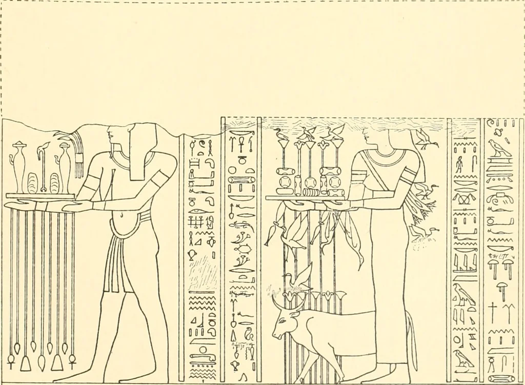An illustration from Catalogue des monuments et inscriptions de l'Égypte antique / publié sous les auspices de S.A. Abbas II Helmi par la direction générale du Service des antiquités [de l'Égypte] ; par J. de Morgan, U. Bouriant, G. Legrain, G. Jéquier, A. Barsanti, 1894, leaf 54