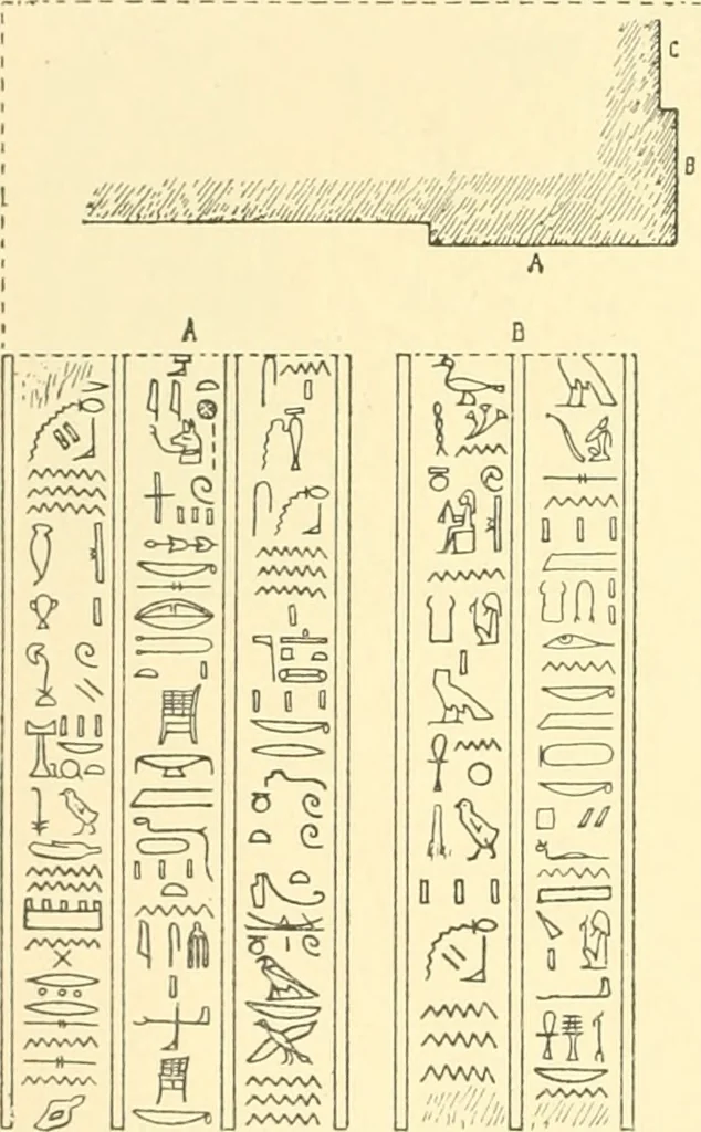 An illustration from Catalogue des monuments et inscriptions de l'Égypte antique / publié sous les auspices de S.A. Abbas II Helmi par la direction générale du Service des antiquités [de l'Égypte] ; par J. de Morgan, U. Bouriant, G. Legrain, G. Jéquier, A. Barsanti, 1894, leaf 55